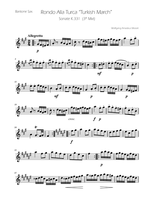 Turkish March - Baritone Sax Solo (Arr. Ygor Nunes) - Wolfgang Amadeus Mozart (Baritone Sax Solo)