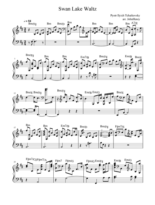 Swan Lake Waltz - Pyotr Ilyich Tchaikovsky (Easy Piano Arrangement) (Arr. JohnHenry) (Piano Solo)