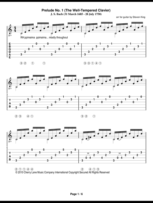 Prelude No. I (well-tempered Clavier) (Arr. Steven King) - Johann Sebastian Bach (Solo Guitar)