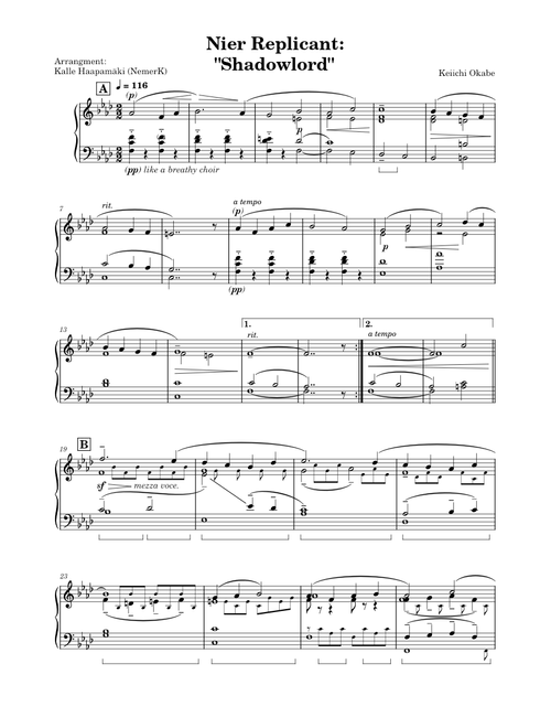 Shadowlord - Nier Replicant OST (Piano arr.)