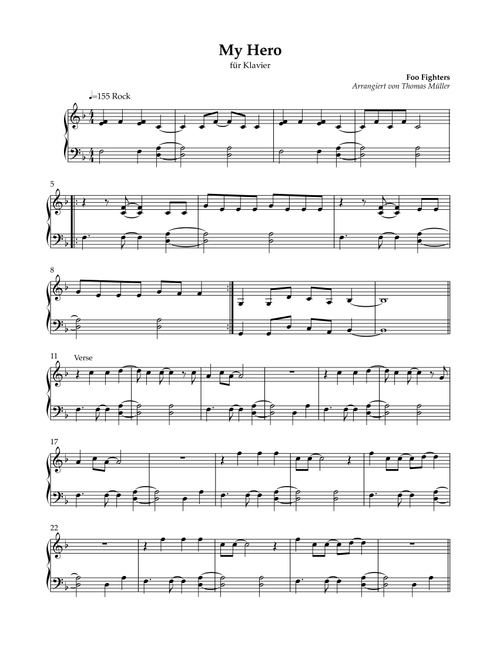 My Hero (Arr. Thomas Müller) - Foo Fighters (Easy Piano)