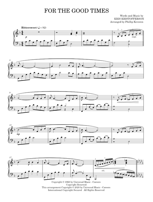 For The Good Times [Classical version] (arr. Phillip Keveren) - Elvis Presley, Ray Price (Piano Solo)