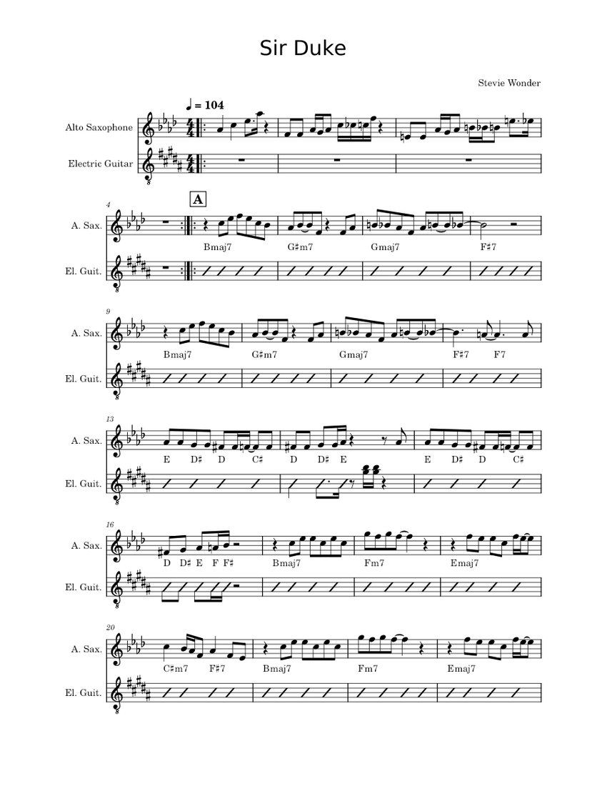 Sir Duke Sheet music for Saxophone alto, Guitar (Jazz Band)