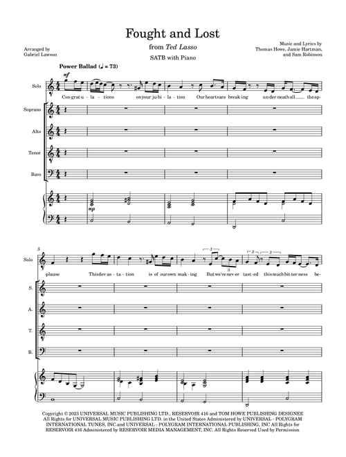 Fought & Lost (Arr. Gabriel Lawson) - Sam Ryder (Choral, SATB)