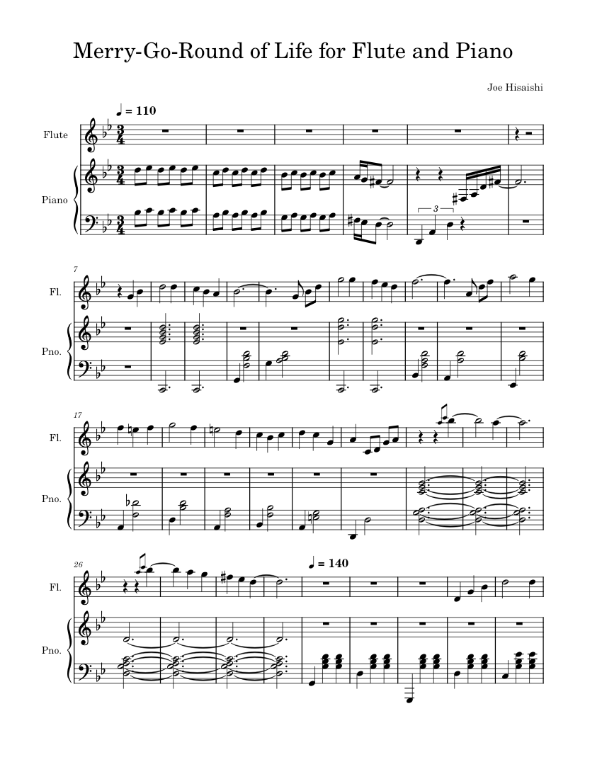Merry-Go-Round of Life – Joe Hisaishi Sheet music for Piano, Flute