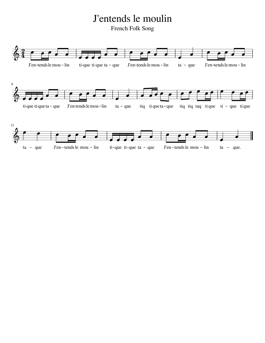 J'entends le moulin Sheet music for Piano (Solo) Easy