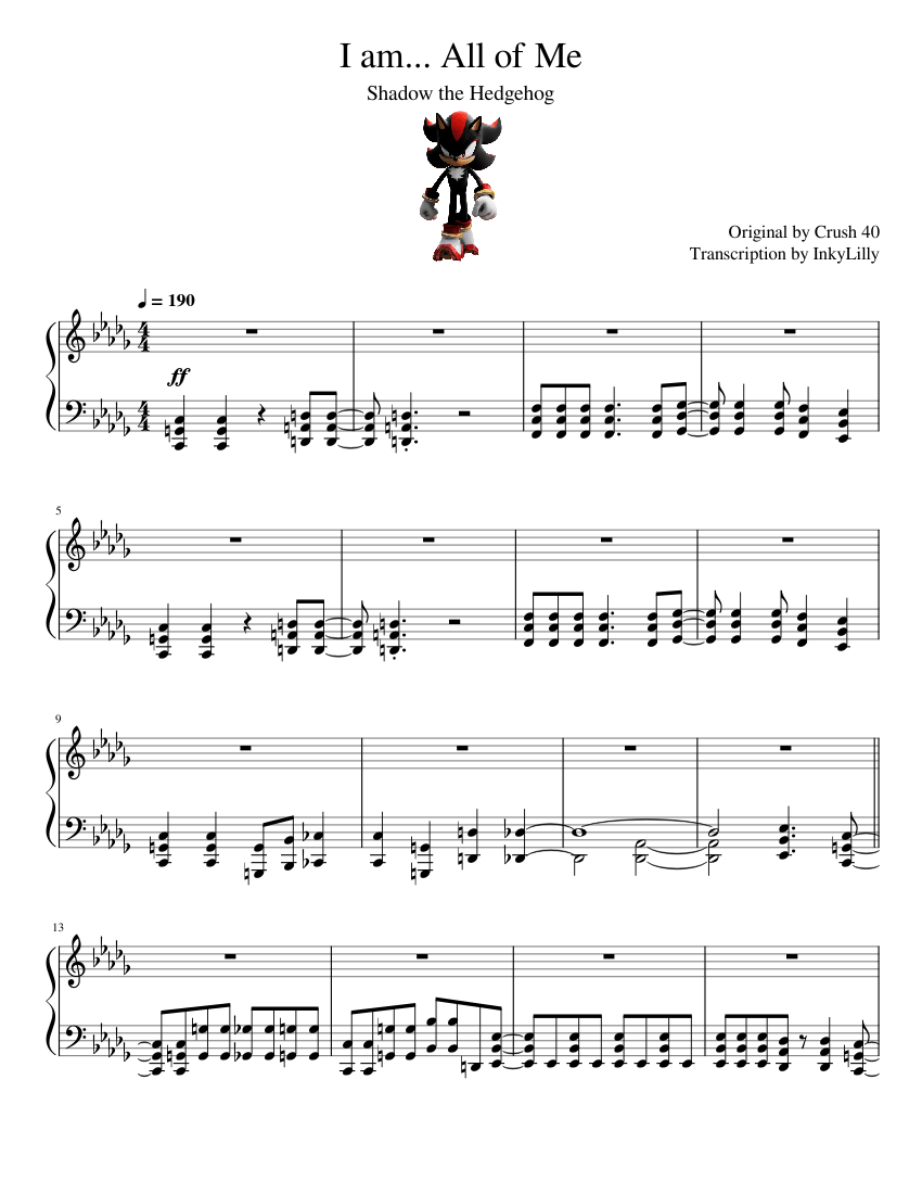 Shadow the Hedgehog - I Am All Of Me Sheet Music for Piano
