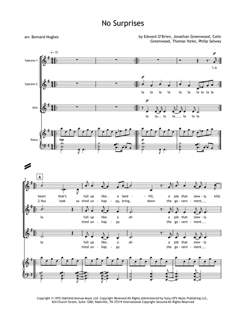 No Surprises (Arr. Bernard Hughes) - Radiohead (Choral, SSA)