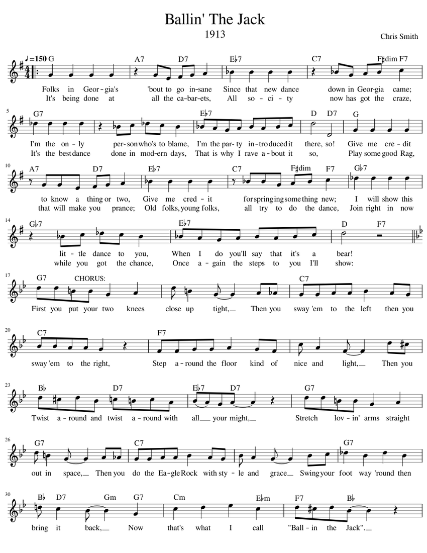Ballin' The Jack Sheet Music with Chords | MuseScore.com