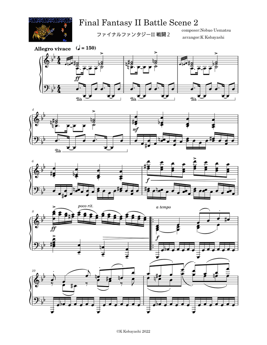 Final Fantasy II Battle Scene 2 - Nobuo Uematsu Sheet Music for