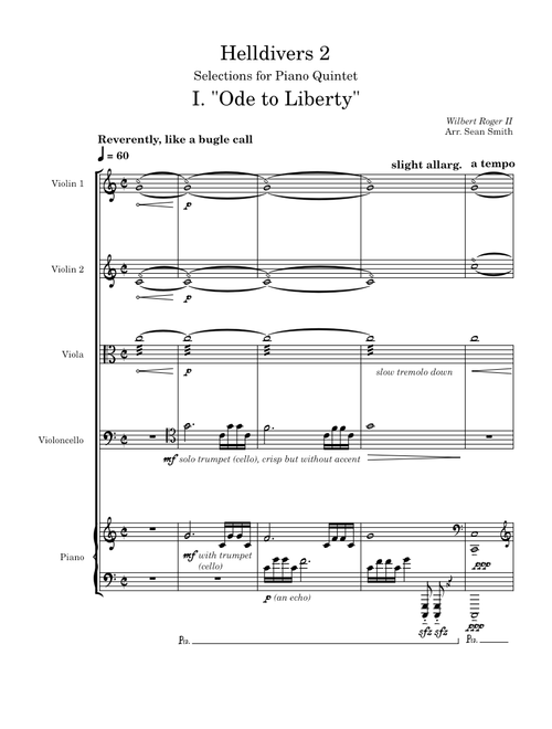 Helldivers 2: Selections for Piano Quintet (WIP)