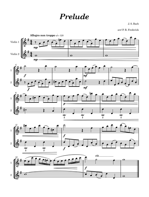 Prelude (Arr. P. R. Frederick) - J S Bach (Violin Duet)