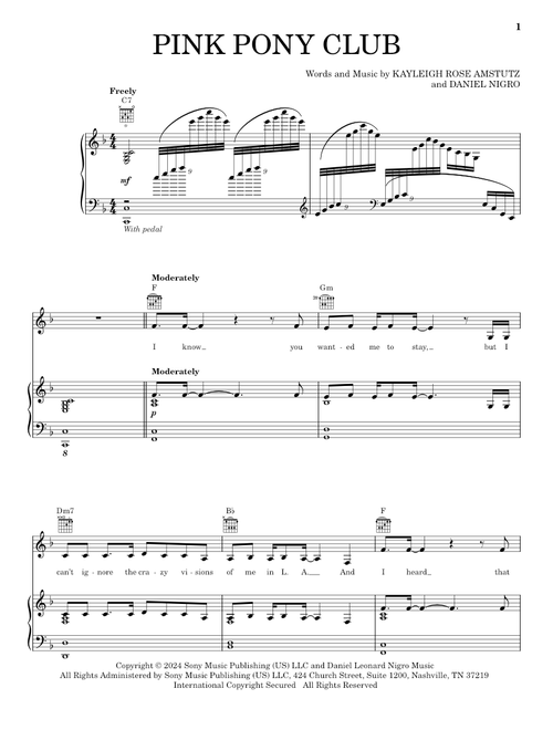 Pink Pony Club - Chappell Roan (Piano-Vocal-Guitar)
