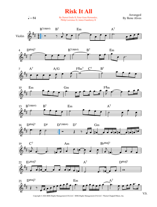 Risk It All (Arr. Rene Alves) - Bruno Mars (Violin Solo)