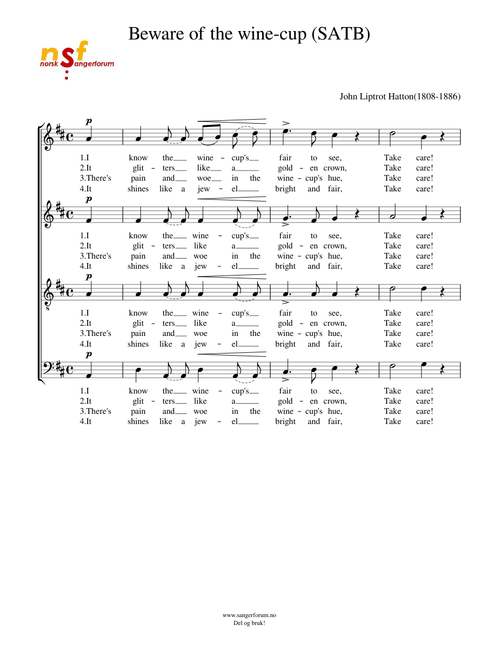 Beware of the wine-cup (SATB)