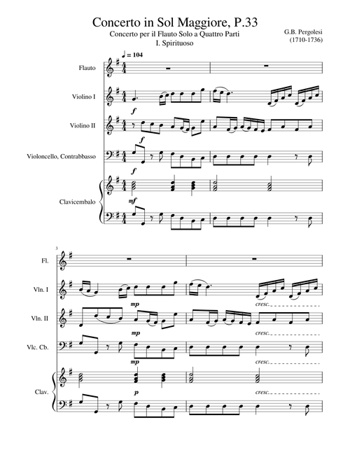 Concerto for Flute, 2 Violins and Basso Continuo in G Major, P.33 - I. Spirituoso