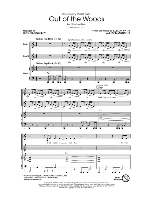 Out Of The Woods (Arr. Alan Billingsley) - Taylor Swift, Jack Antonoff (Choral, 2-Part)