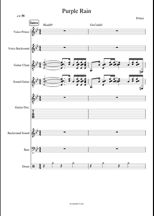 Purple Rain-Prince Sheet Music and Tab with Chords for Bass guitar