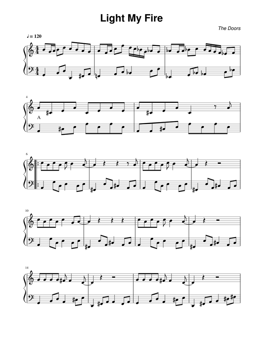 Light My Fire Sheet Music with Chords for Organ (Solo) | MuseScore.com