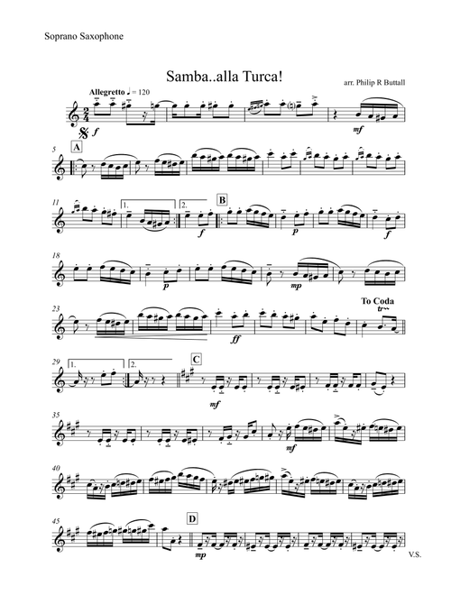 Samba alla Turca! (Saxophone Quartet / Quintet) - Set of Parts [x4 / 5] - Philip R Buttall (Woodwind Ensemble)