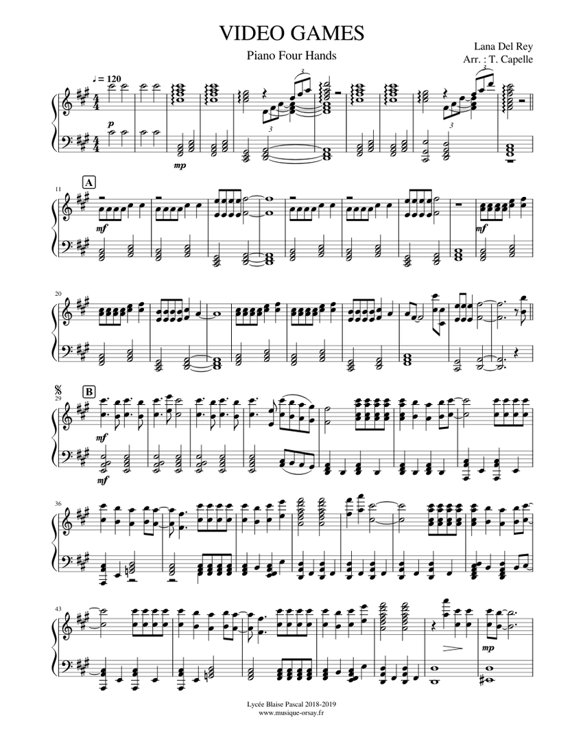 Video Games Lana Del Rey SOLO PIANO Sheet music for Piano (Solo