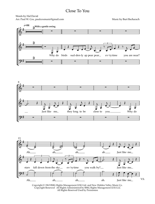 (They Long To Be) Close To You (Arr. Paul W. Cox) - The Carpenters (Piano-Vocal-Guitar (Piano Accompaniment))