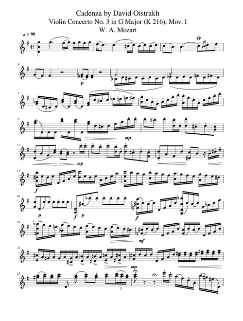 Cadenza by David Oistrakh - Violin Concerto No.3 in G major, Mov. I, K.216, W. A. Mozart