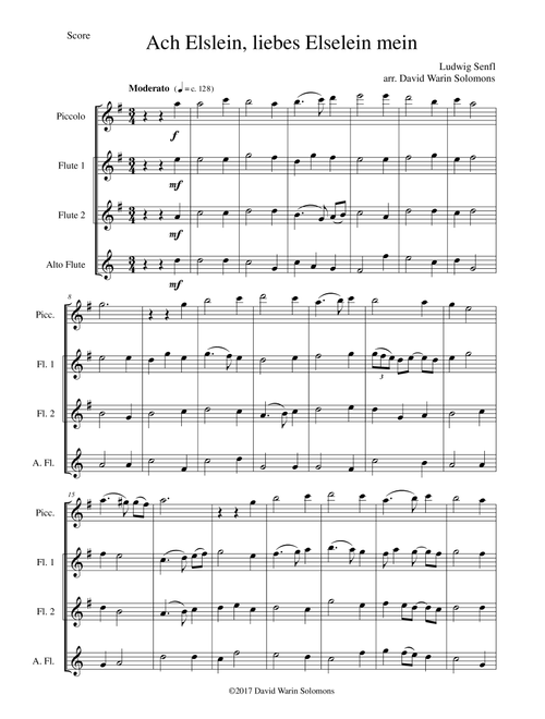 Ach Elslein, liebes Elselein mein for flute quartet (piccolo, 2 C flutes, alto flute) (Arr. David Warin Solomons) - Ludwig Senfl (Woodwind Ensemble)