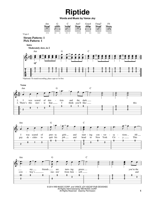 Riptide - Vance Joy (Easy Guitar with TAB)