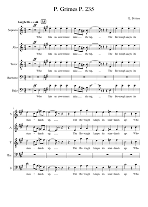 Peter Grimes P. 66 Sheet Music for Piano, Soprano, Alto, Tenor