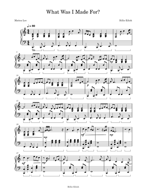 What Was I Made For?  – Billie Eilish sheet music arranged by mattealee0011 for Solo