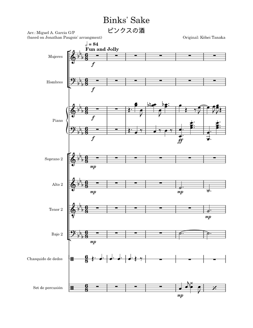 One piece binks no sake Kohei Tanaka Binks' Sake Sheet Music for