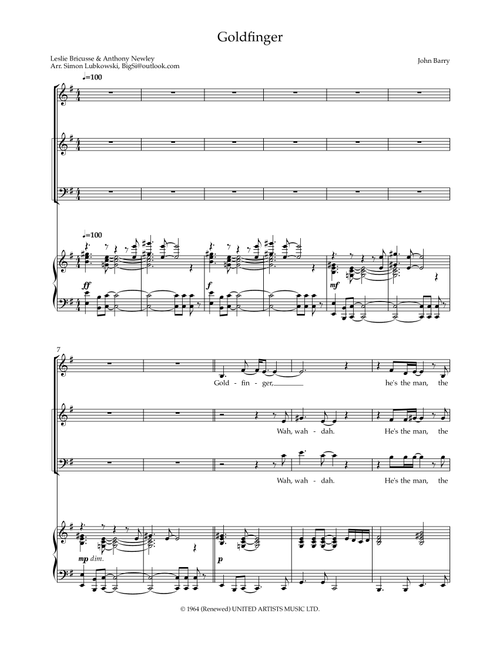 Goldfinger (Arr. Simon Lubkowski) - John Barry, Anthony Newley, Leslie Bricusse (Choral, SATB)