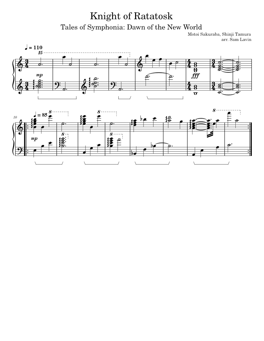 Knight of Ratatosk - Motoi Sakuraba, Shinji Tamura Sheet Music for