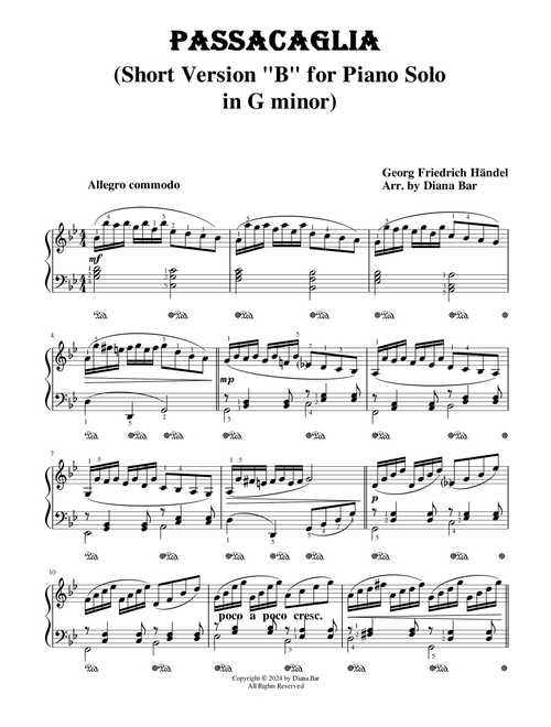 Passacaglia (Arr. Diana Bar) - Georg Friedrich Händel (Piano Solo)