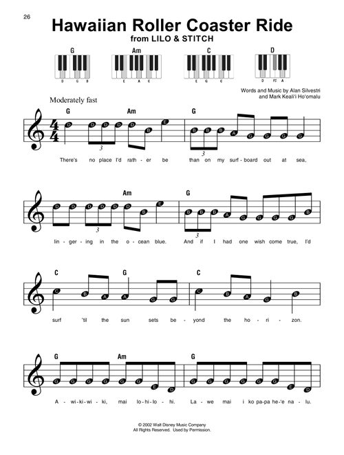 Hawaiian Roller Coaster Ride (from Lilo & Stitch) - Mark Keali'i Ho'omalu, Alan Silvestri (Super Easy Piano)