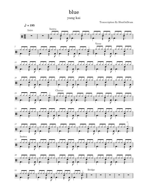 blue - yung kai / Drum Sheet Music