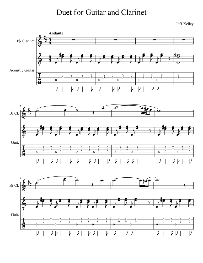 Duet for Guitar and Bb Clarinet Sheet music for Clarinet in b flat Guitar Mixed Duet Musescore