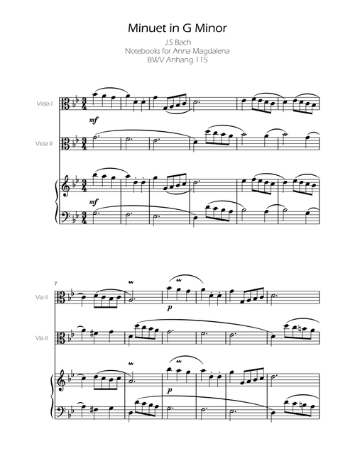 Minuet in G minor BWV Anh. 115 - Bach - Viola Duo (Arr. Ygor Nunes Silva) - Johann Sebastian Bach (Instrumental Duet and Piano)