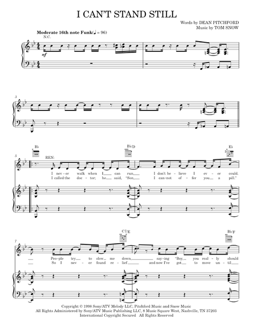 I Can't Stand Still - Dean Pitchford, Footloose Musical (Piano-Vocal-Guitar)