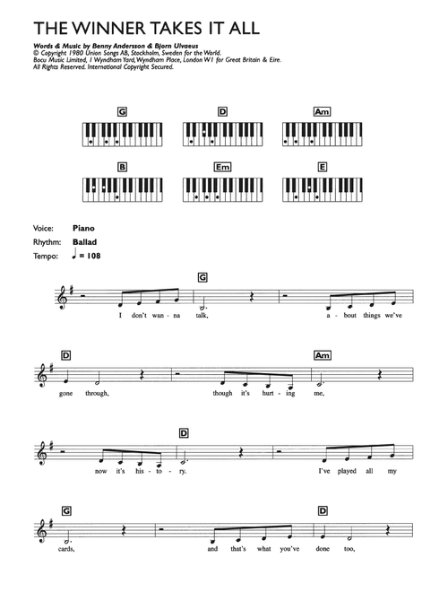 The Winner Takes It All - ABBA (Piano Chords-Lyrics)
