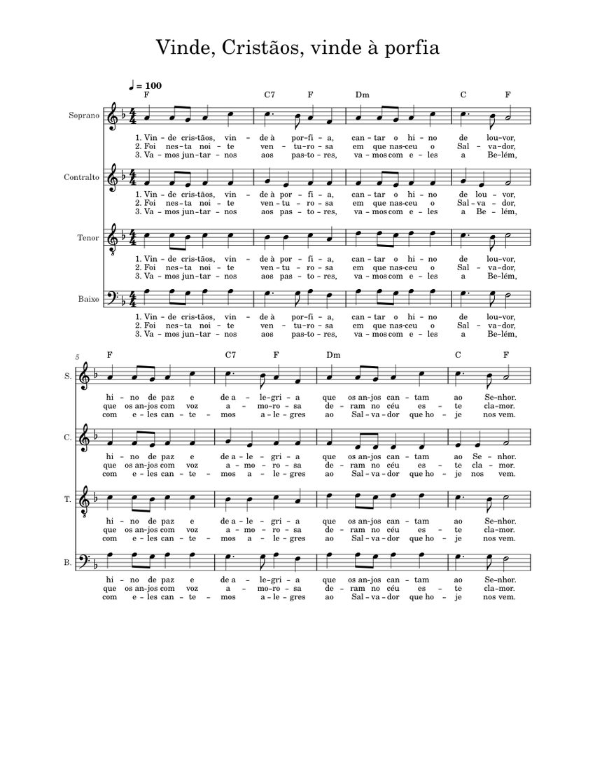 Vinde, Cristãos, vinde à porfia Sheet music for Soprano, Alto, Tenor ...