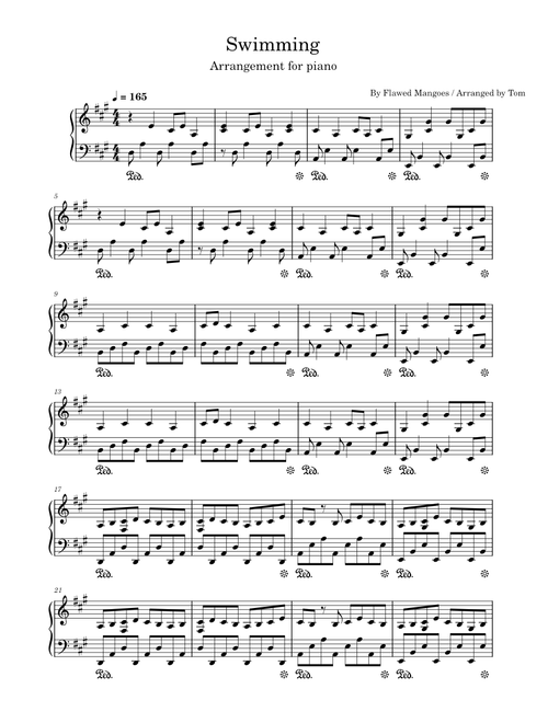 Flawed Mangoes - Swimming - Arrangement for piano