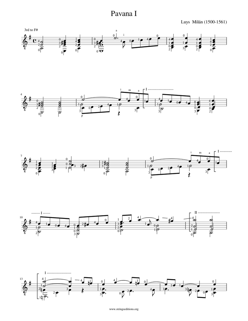 Pavana I Luis Milán Pavana I Luys De Milan Sheet Music For Piano Solo 4227