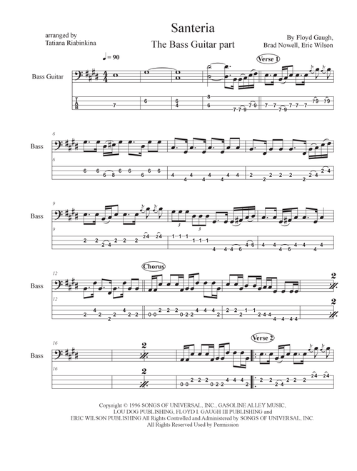 Santeria (Arr. Tatiana Riabinkina) - Sublime (Bass Tab)