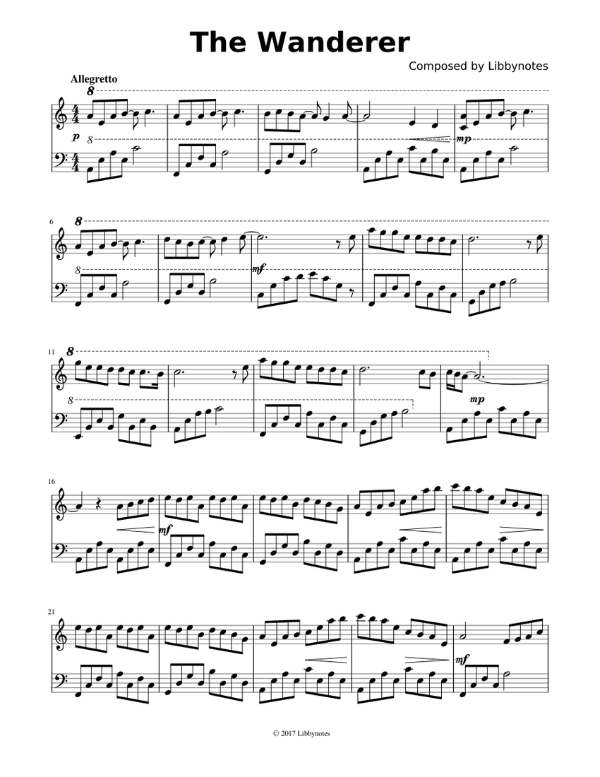 The Wanderer Sheet Music for Piano (Solo) easy | MuseScore.com