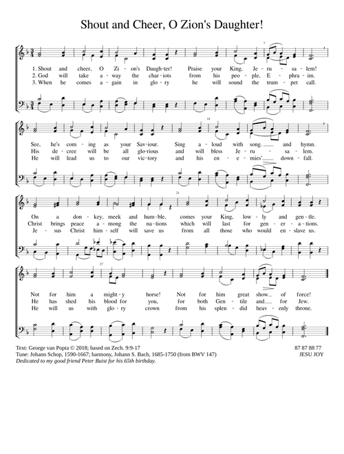 Shout and Cheer, O Zion's Daughter
