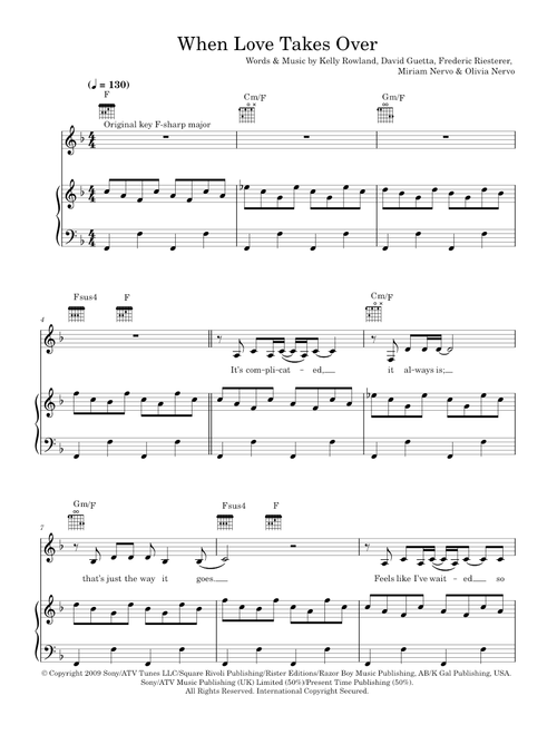 When Love Takes Over - David Guetta, David Guetta featuring Kelly Rowland, Kelly Rowland (Piano-Vocal-Guitar (Piano Accompaniment))