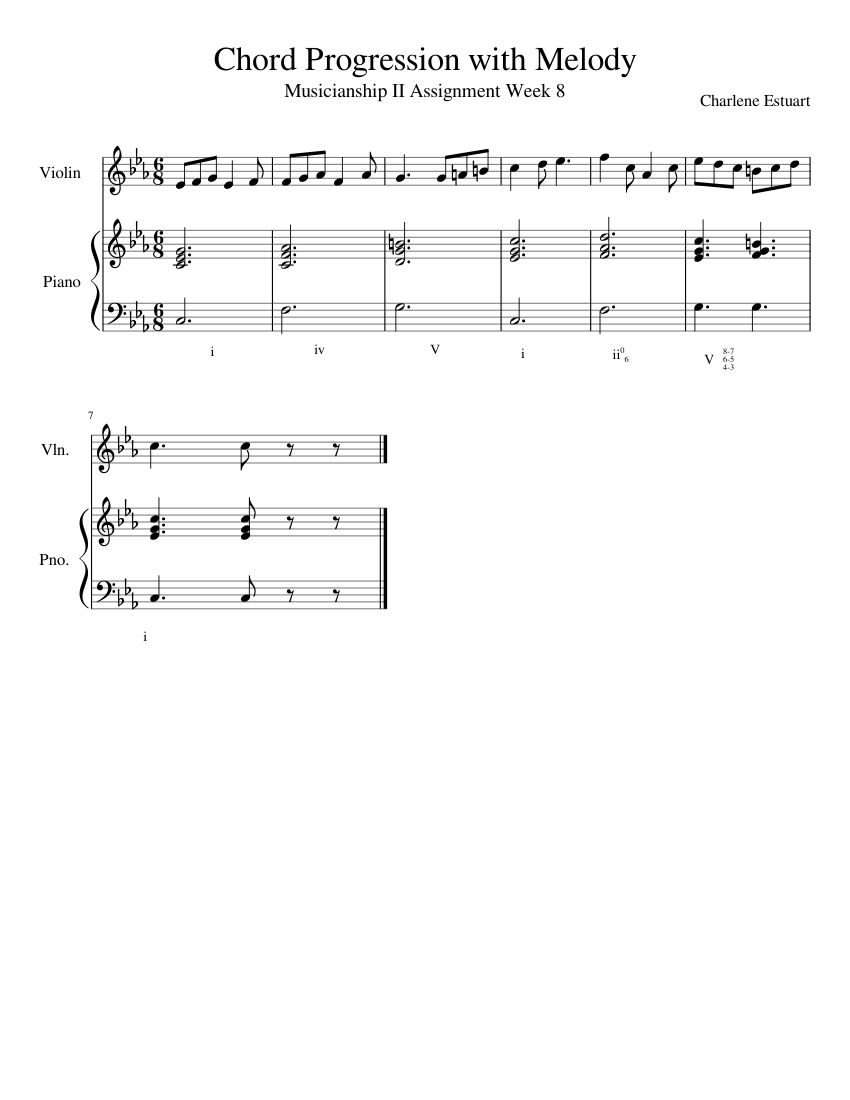 Chord Progression with Melody Sheet Music for Piano, Violin (Mixed Duet ...