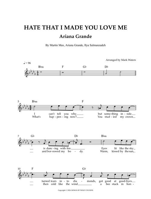Hate That I Made You Love Me (Arr. Mark Waters) - Ariana Grande, Martin Max, Ilya Salmanzadeh (Lead Sheet - Fake Book)